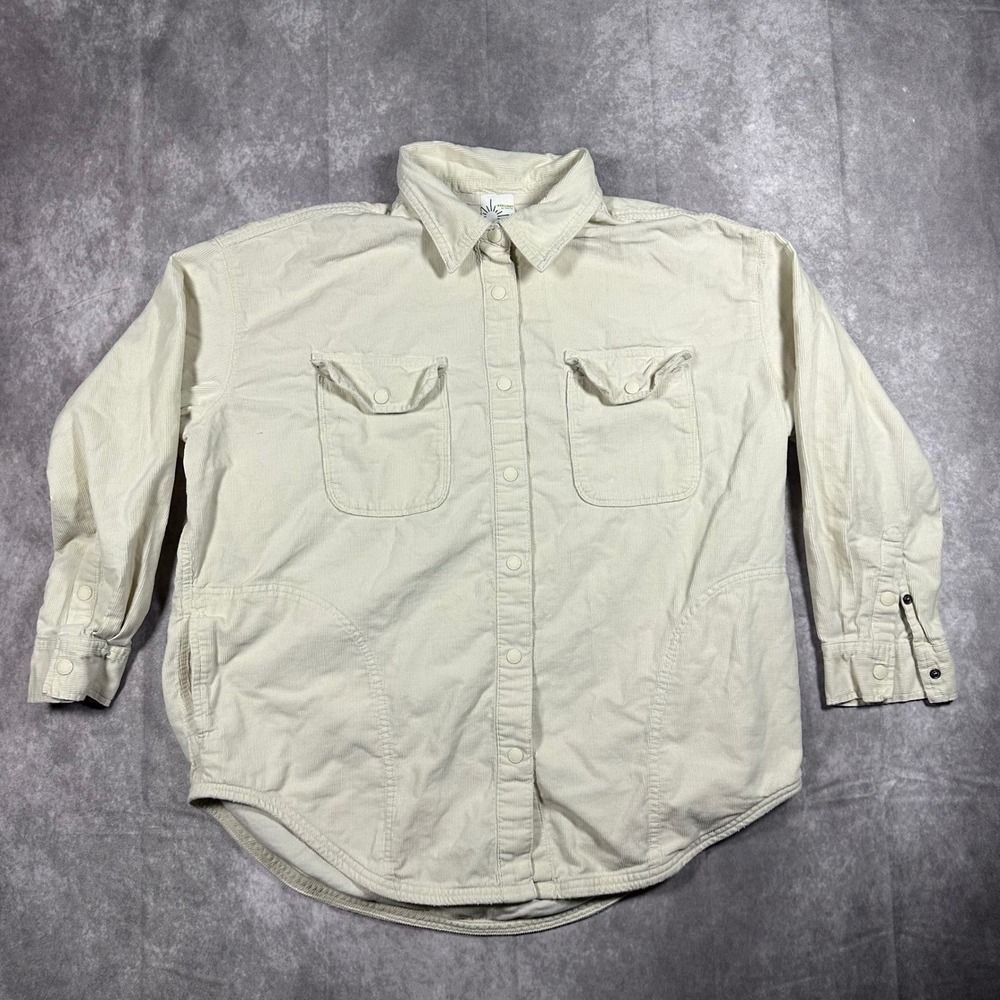 Offline by Aerie Womens Medium Cream Corduroy Snap Button Shirt Jacket Shacket